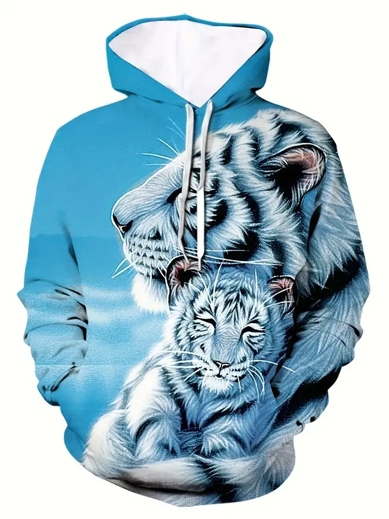 thumbnail image 1 of Sudadera con capucha con gráfico de tigre 3D para hombre, sudadera con capucha transpirable ligeramente elástica activa para exteriores, moda de otoño y primavera 2023, 1 of 4