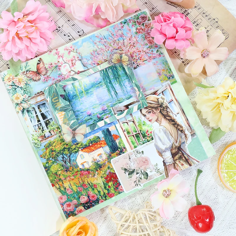 80mm * 200cm 빈티지 꽃 산 풍경 그림 PET 테이프 크리 에이 티브 DIY 저널 재료 콜라주 스크랩북 편지지