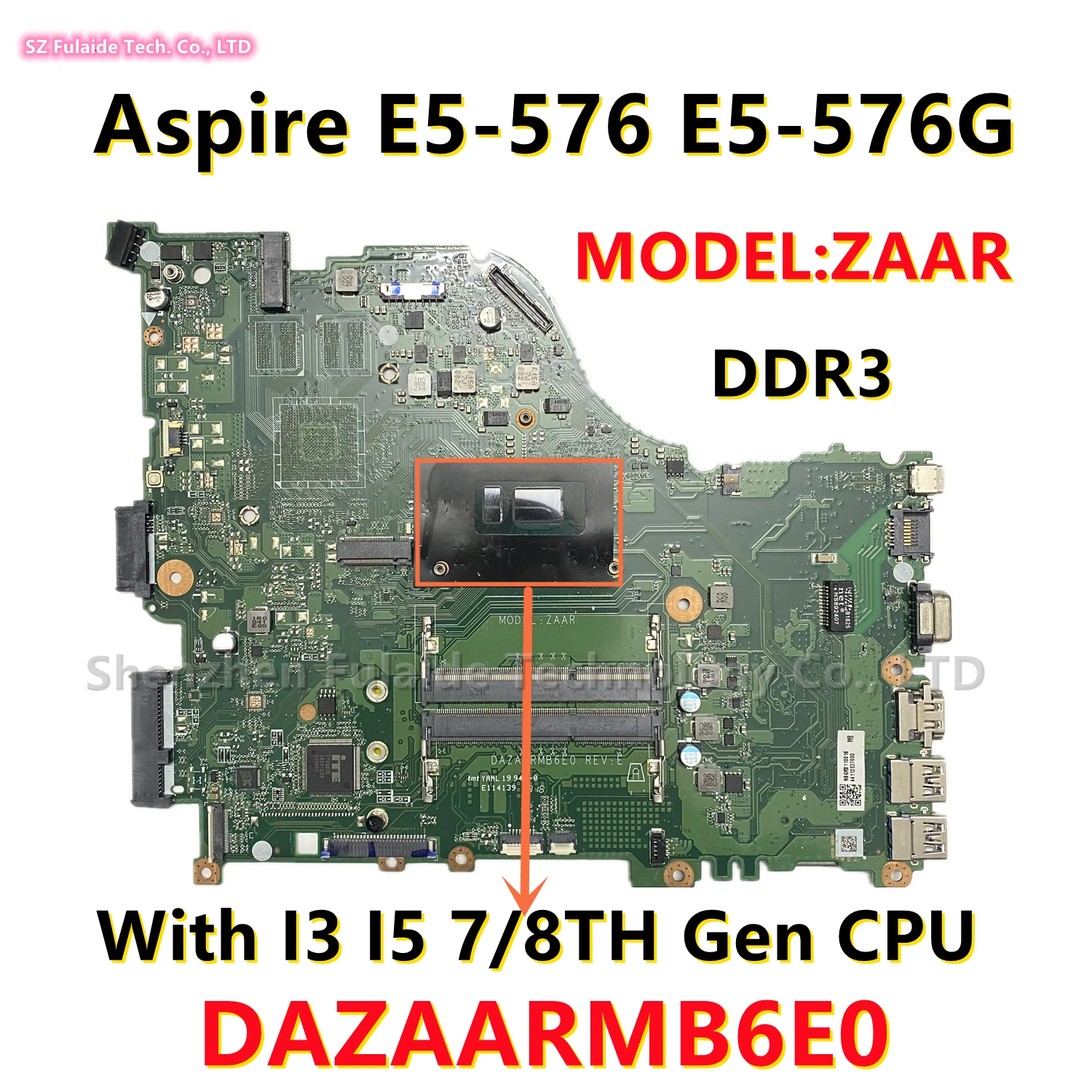 

DAZAARMB6E0 For Acer Aspire E5-576 E5-576G Laptop Motherboard With I3-7100 I3-8130 I5-7200 I5-8250 CPU NBGRK110018 NB.GRX11.001