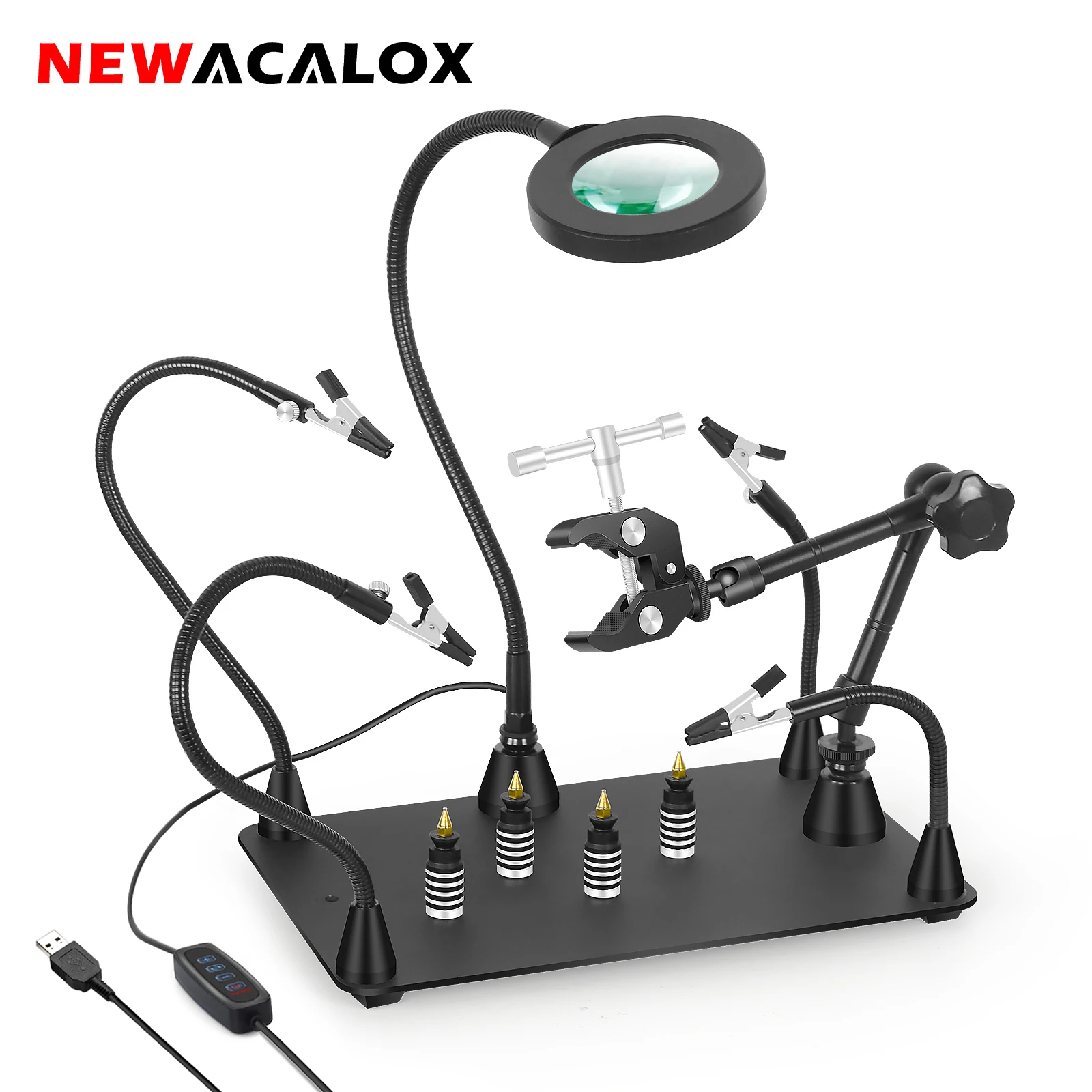 Magnetic Soldering Third Hand PCB Holder Heat Gun Stand with 3X LED Magnifying Glass Heavy Duty Welding Workstation soldering tool soldering helping hands circuit board fixture