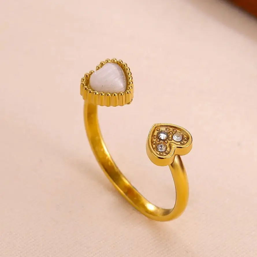 Luxury Elegant Zircon Heart Rings for Women 18K Gold Plated Stainless Steel