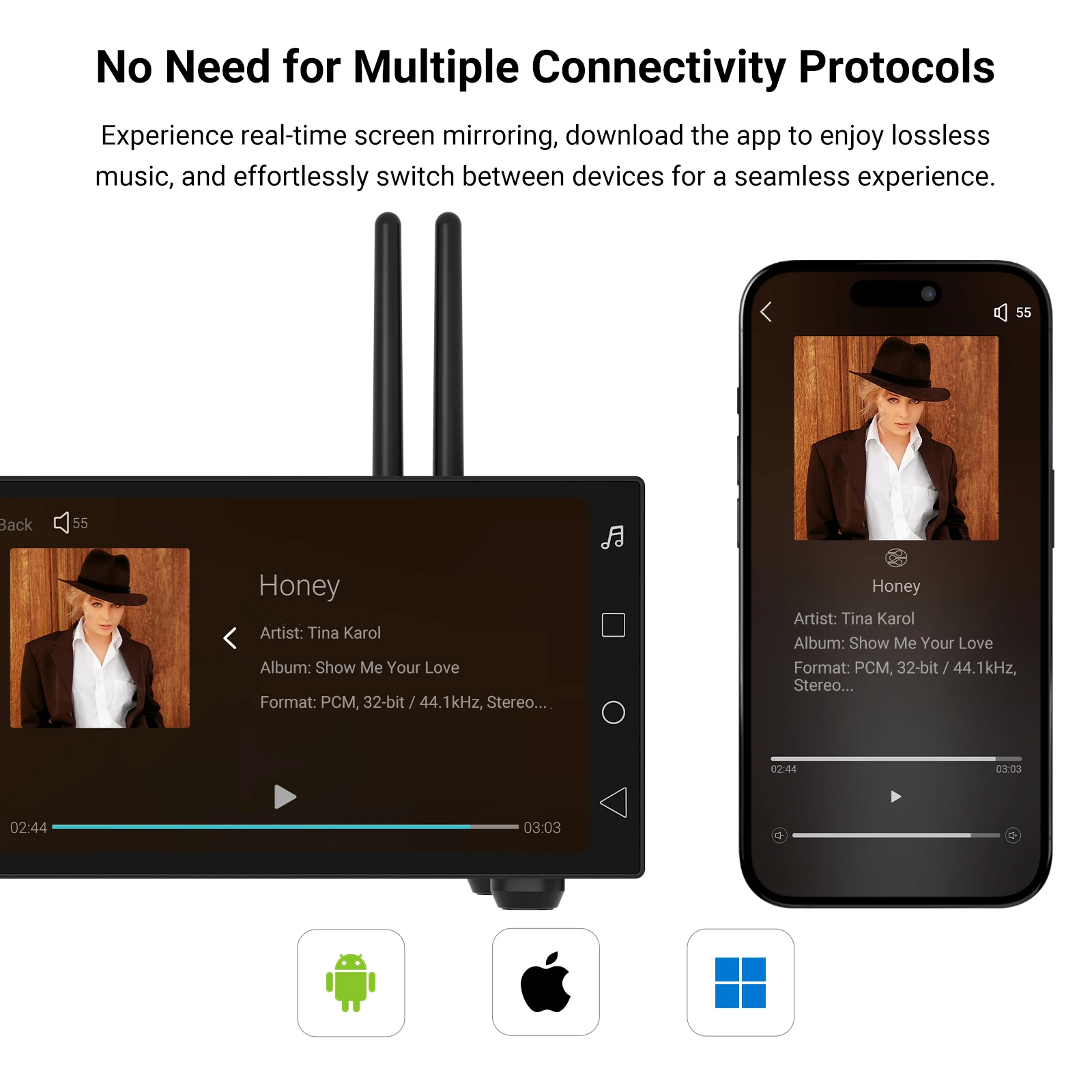 AIYIMA&HYFIOO DM100 Music Streamer Media Player Bluetooth 5.4 Wireles Audio 5.5 inch LCD Support AirPlay NAS Spotify mp3 mp4 player