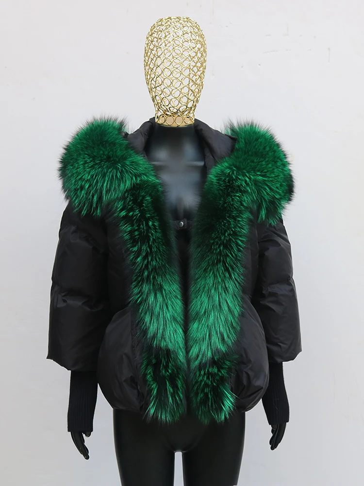 Women Coat White Duck Down Jacket Super Large Real Red Fox Fur Collar Hooded New Fashion Outerwear Puffer Jacket New