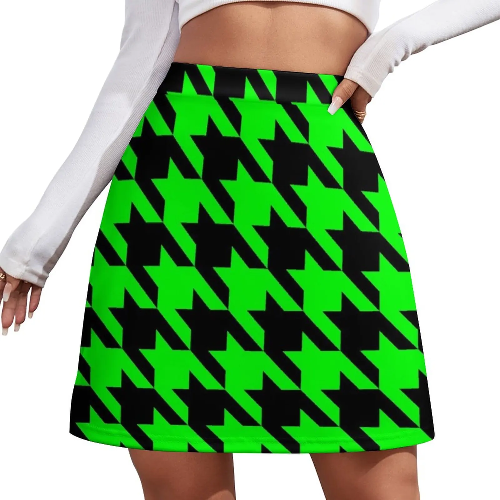 

lime green houndstooth Mini Skirt clothes novelty in clothes