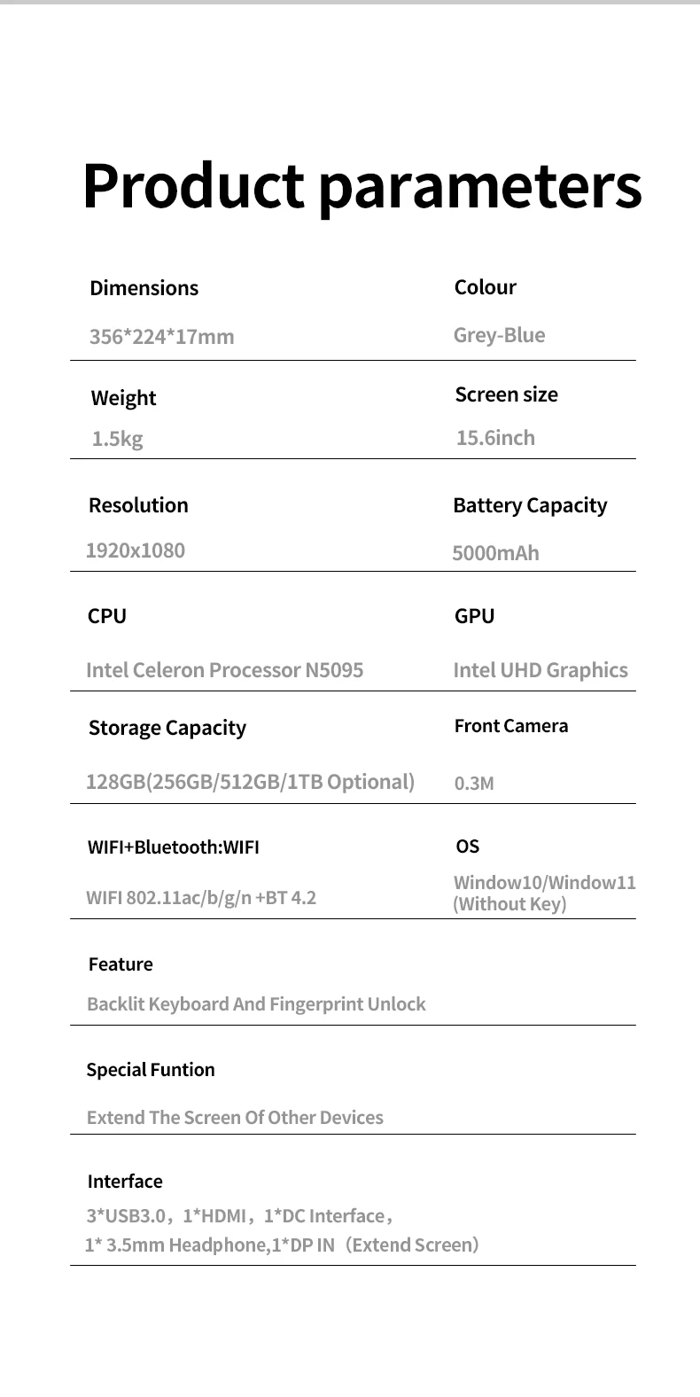 Laptop 15,6 Zoll 2K IPS 16 GB RAM 512 GB SSD Bürocomputer Billiger tragbarer Intel N5105 mit Fingerabdruckerkennung Windows 11