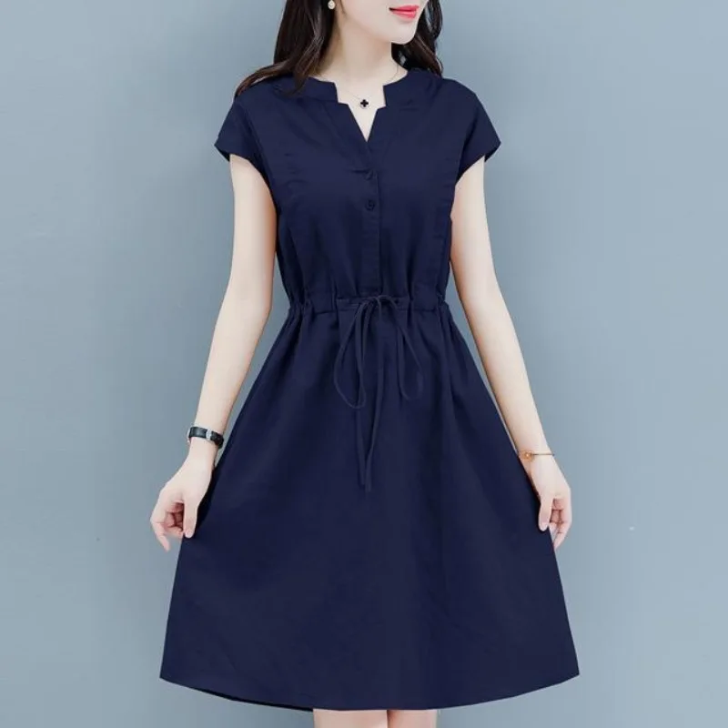 

Spring Summer New Fashion Short Sleeved Clothing Casual Women's Dresses Pure All Match Y2K Cotton Korean Loose Female Clothes