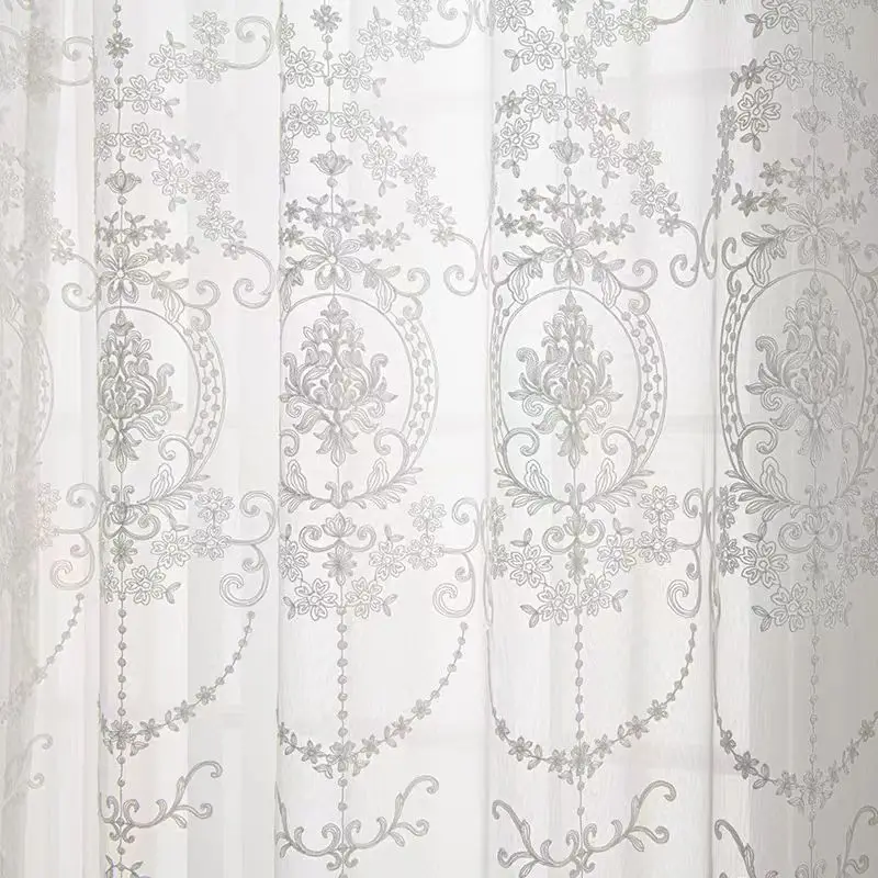 Embroidered White Tulle Sheer Curtains Living Room Bedroom Wedding Voile Flower Drapes Windows Backdrop Europe
