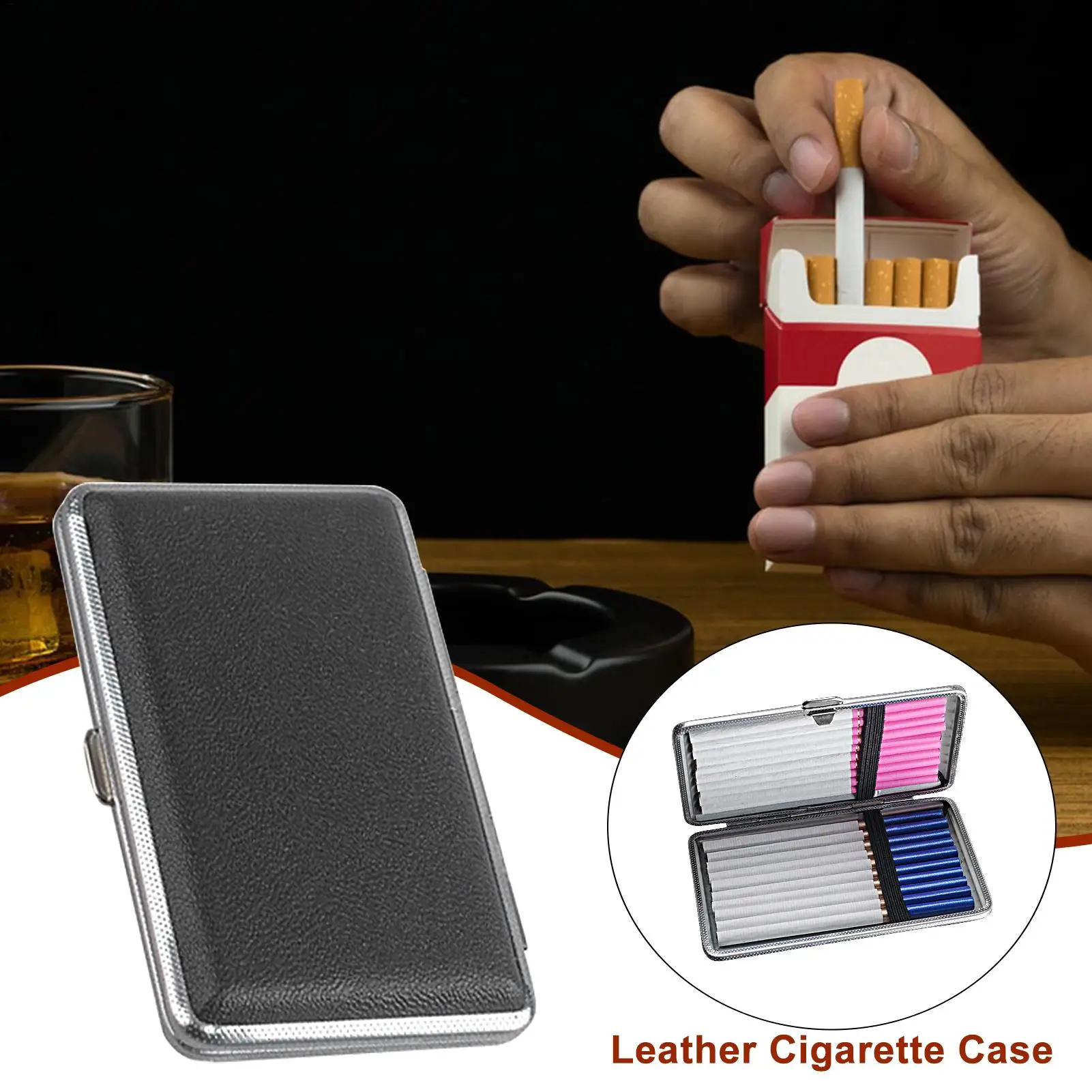 Compact Premium Leather Cigarette Carrying Case with Metal Frame