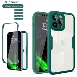 Crystal Clear Full Wrap Phone Case with Lens Protection and Film Back Cover - iPhone 12 Pro (Green)