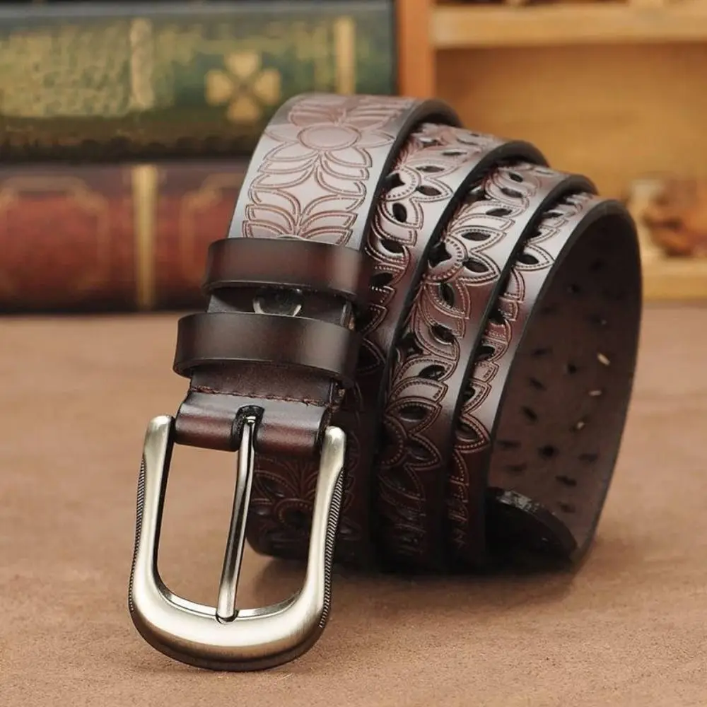 Women Leather Belts for Woman Belt Vintage Pin Buckle Strap Jeans Hollow Belt - 2