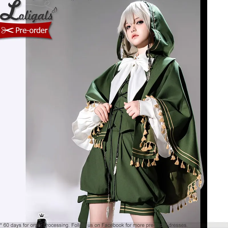 Ouji Lolita Outfit Retro Vine Green Long Bunny Ear Hooded Vest