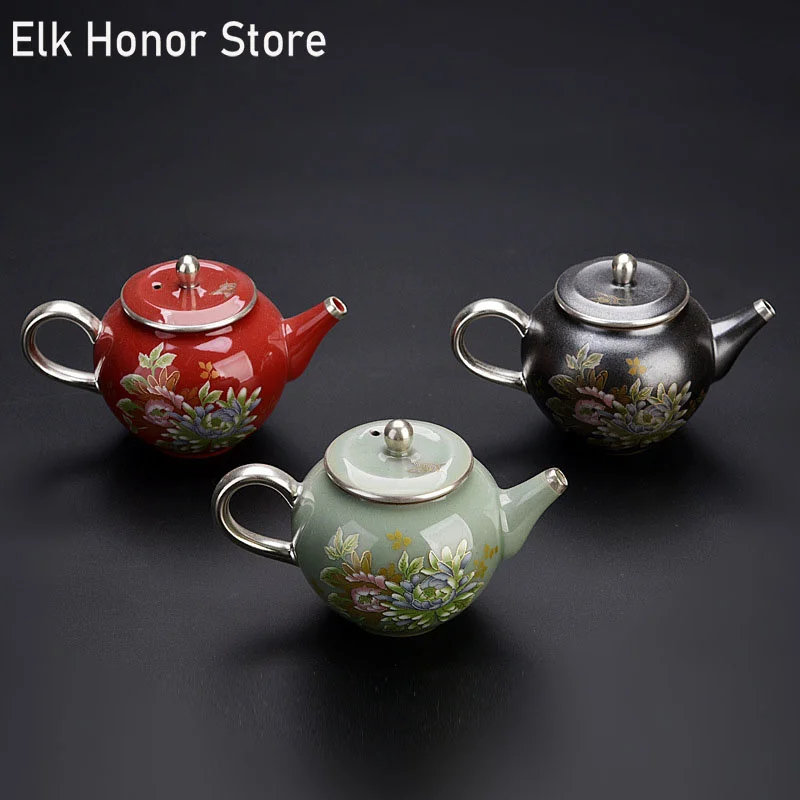 

180ml Retro Tasted Silver Gilding Teapots Single Cups Handmade The Peony Kettle Household Kung Fu Tea Teaware Daily Supplies