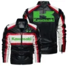 Mens Motorcycle Leather Jacket  Kawasaki Jackets Autumn Winter New Zipper Stand Windproof Leather Coat Mens Clothing 2