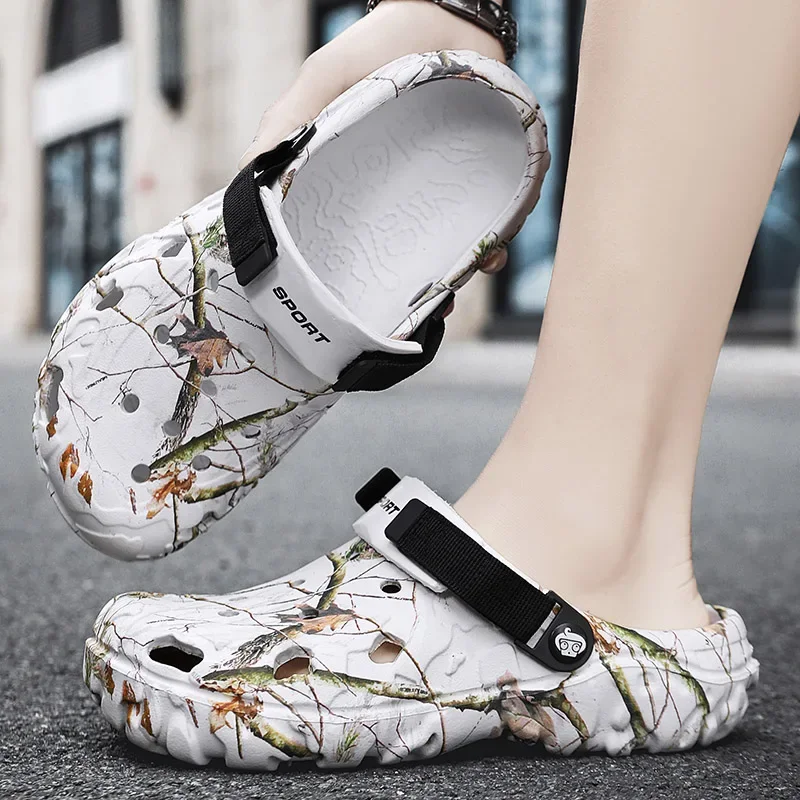 Summer Sandals Summer Outdoor Beach Sandals Men Clogs Shoe Women Slippers Camouflage Platform Aqua Shoes Soft EVA Indoor Home Slides Flip Flops