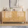 High Gloss Sideboard Buffet Burl Wood 60'' Cabinet Buffet Table with 3 Drawers & 2 Closed Storages, Mid-Century Modern Sideboard 2