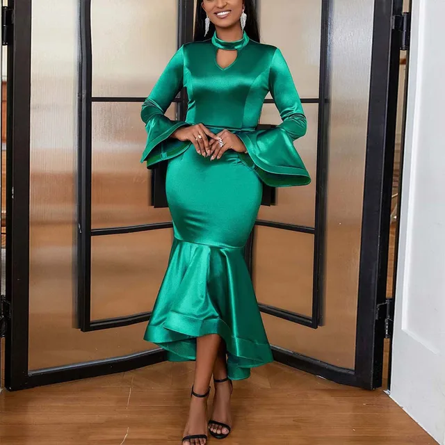 Elegant Luxury Green Flare Sleeve Mermaid Dress 1