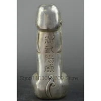 Tibet silver man guard Foo Dog Lion male Carved Penis God Collect Statue Figure 1