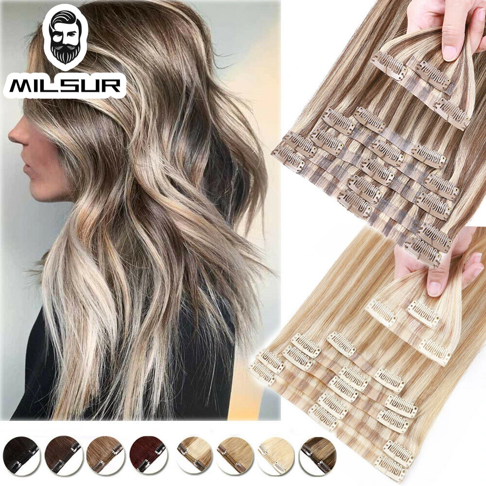 Seamless Hair Extensions PU Clip In Hair Extensions 7Pcs Natural Straight Hairpieces 100% Real Human For Women hair extensions