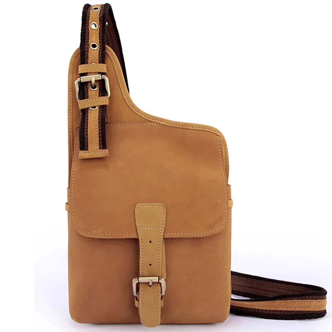 

Fashion Men Genuine Leather Messenger Bag male Shoulder Chest Pack crossobody Sling yellow M083