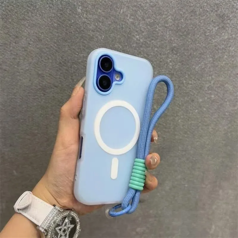 Magnetic Frosted Phone Case with Candy Color and Short Lanyard Cover