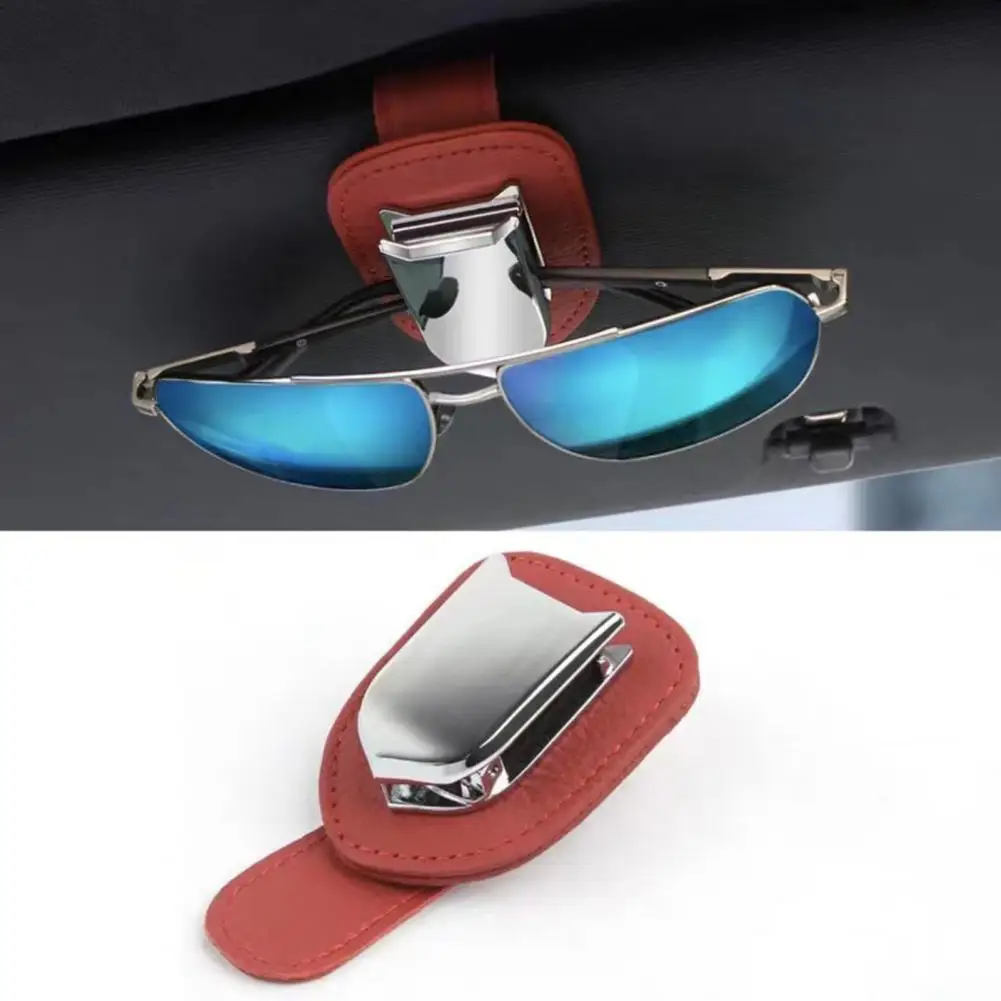 

Car Glasses Holder Clip Multi-functional Universal Faux Leather Sun Visor Mount Auto Ticket Card Sunglass Eyeglass Hanger Clip
