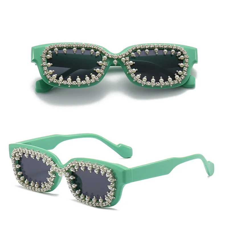 Vintage Rechteck Diamant Sonnenbrille Frauen Mode Luxus Perle Strass Punk Brillen weibliche Trends Kristall Sonnenbrille Männer – Detail 6