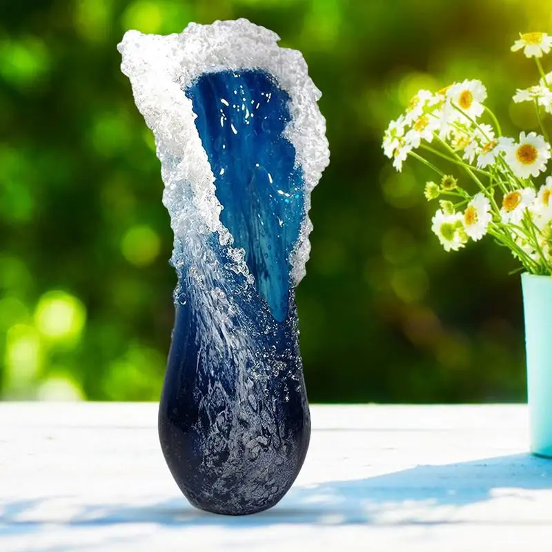 

Modern Wave Vase Majestic Ocean Sea Blue Vase Bonsai Flower Pot Handmade Resin For Garden Balcony Home Desktop Decoration