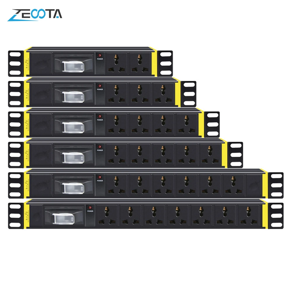 Pdu 1u Network Rack Power Strip Distribution Universal Outlets Break Switch Eu/uk/us/au