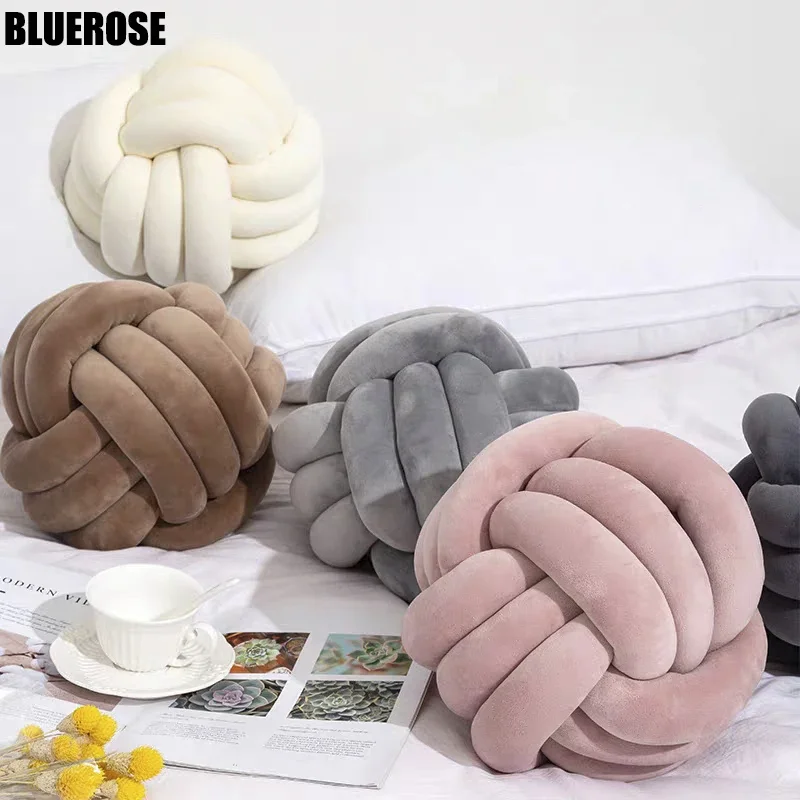

Handmade Soft Knot Ball Pillows Nordic Round Plush Pillow Solid Color Couch Throw Pillows Knitted Ball Shape Chair Backrest Pad