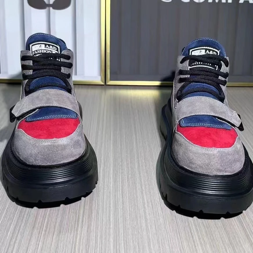 Herbst Neue Marke Color Block Designer Gothic Biker Herren Casual Leder Outdoor Schuhe Stiefeletten für Männer_voghion.com