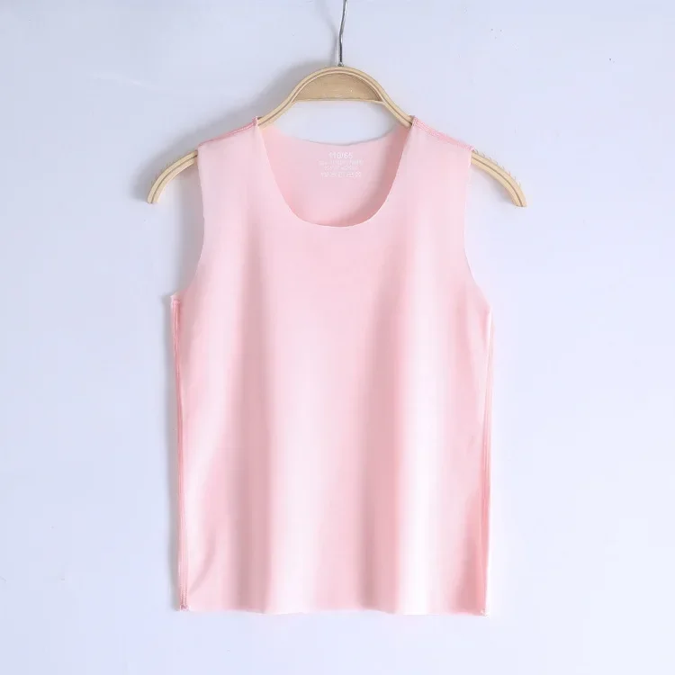 Kids Boys Girls Tank Tops Silk Summer Tops 2024 New Arrival Children Underwear Kids Singlets Pink Blue Solid Sleeveless T-shirts 4