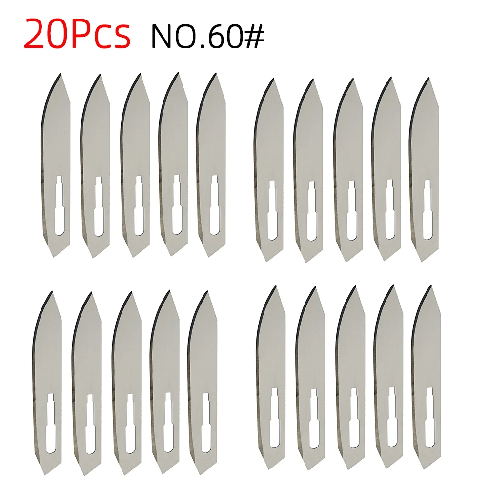 Industrial Surgical Blades 20Pcs Individually packaged No. 60 Sharp High Carbon Steel for Outdoor Handicraft Enthusiasts