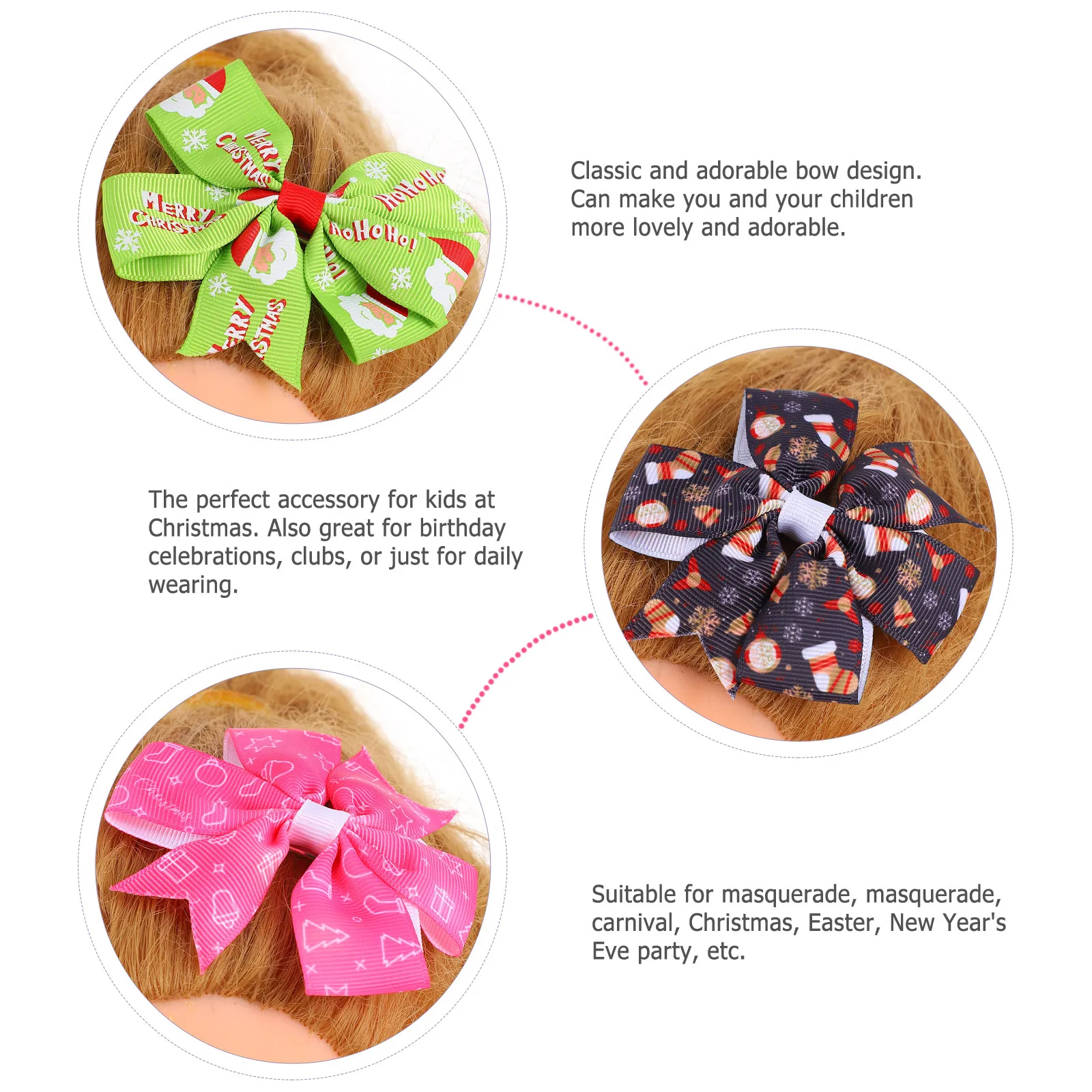 15Pcs Bowknot 머리핀 크리스마스 테마 소녀 헤어 클립 사랑스러운 일상 착용 특별 행사 어린이 머리 장식 크리스마스 헤어 액세서리