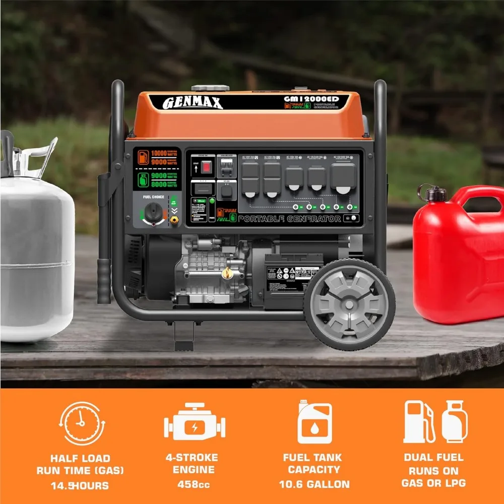 Dual Fuel Portable Generator 12000 Watt Gas or Propane Powered Electric Start-Home Back Up EPA Compliant