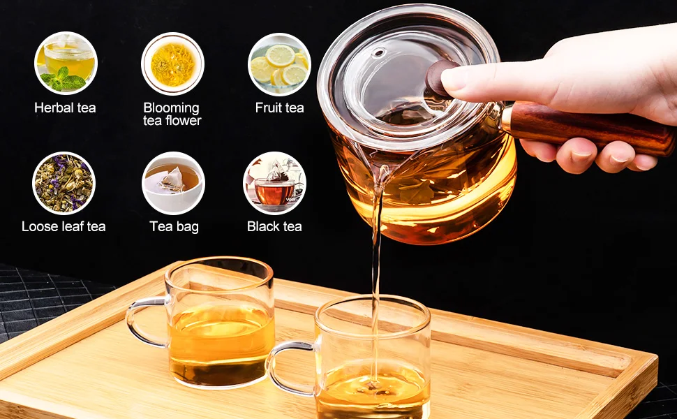 Description Picture 3 of itemGIANXI 550ml Household Wooden Handle Teapot Kitchen With Lid Coffee Flower Tea Set Transparent Glass Kettle Coffeeware Teaware