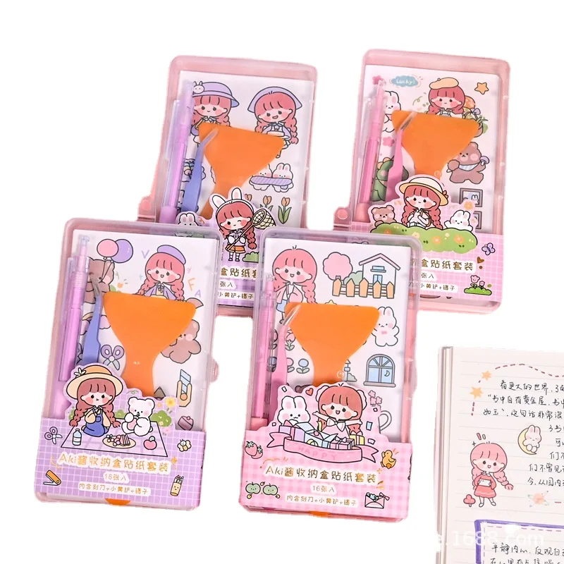 

Kawaii Scrapbook Decor Stickers Students Stationery Stickers Set DIY Notebook Diary Journal Stickers with Tweezers Graver Shovel