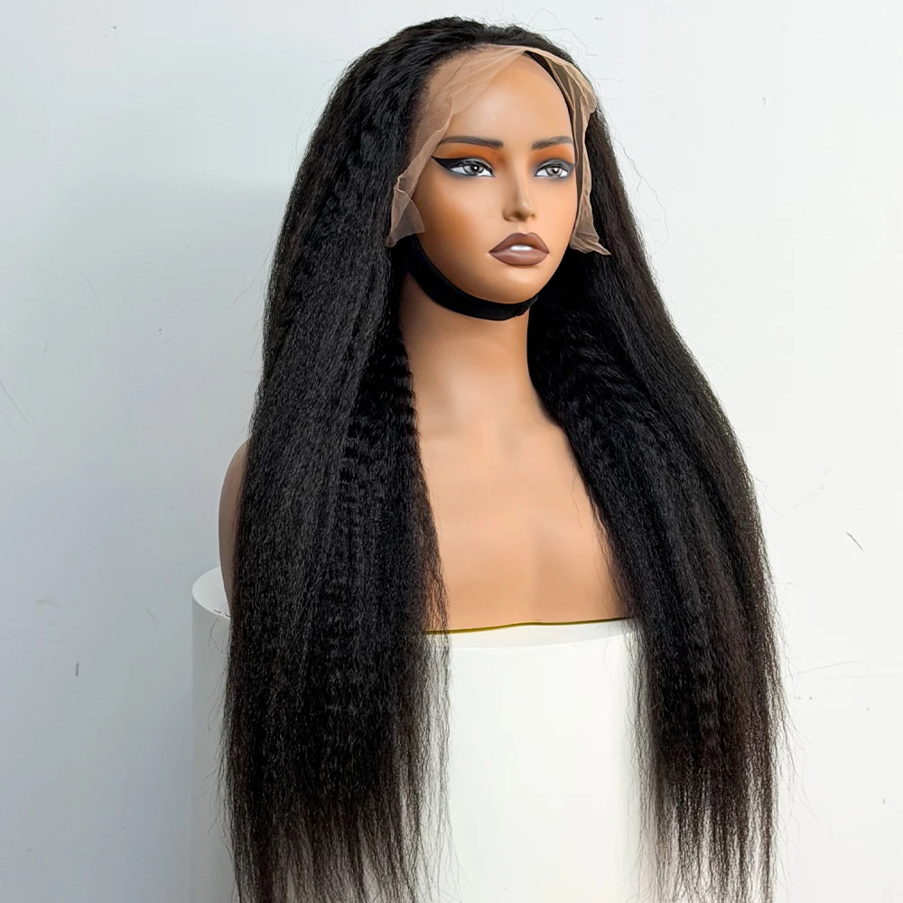 Full Yaki Straight 13x4 Lace Frontal Human Hair Wig 250% Density Kinky Straight Human Hair Wig For Black Women 20-32 inches