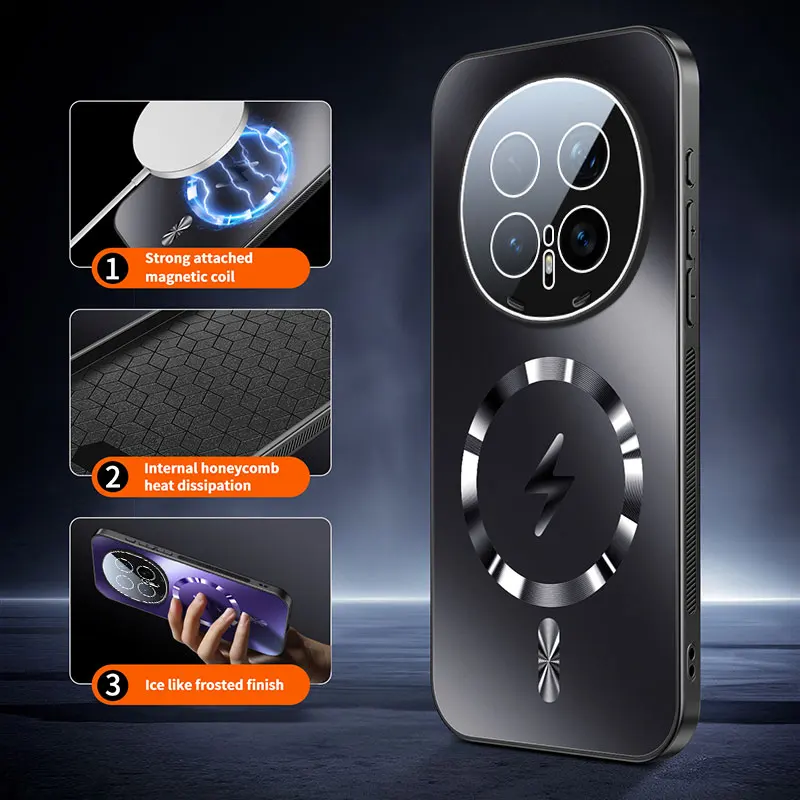 Glittering Magnetic Heat Dissipation Protective Phone Case with Lens Film Cover