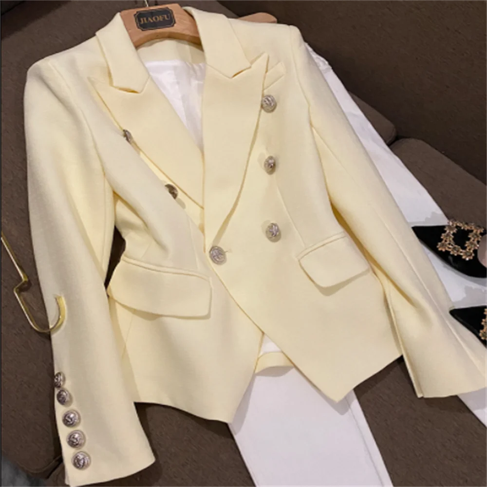 

Spring 2023 New suit Women Classic Women Jacket Metal Button double-breasted slim white suit
