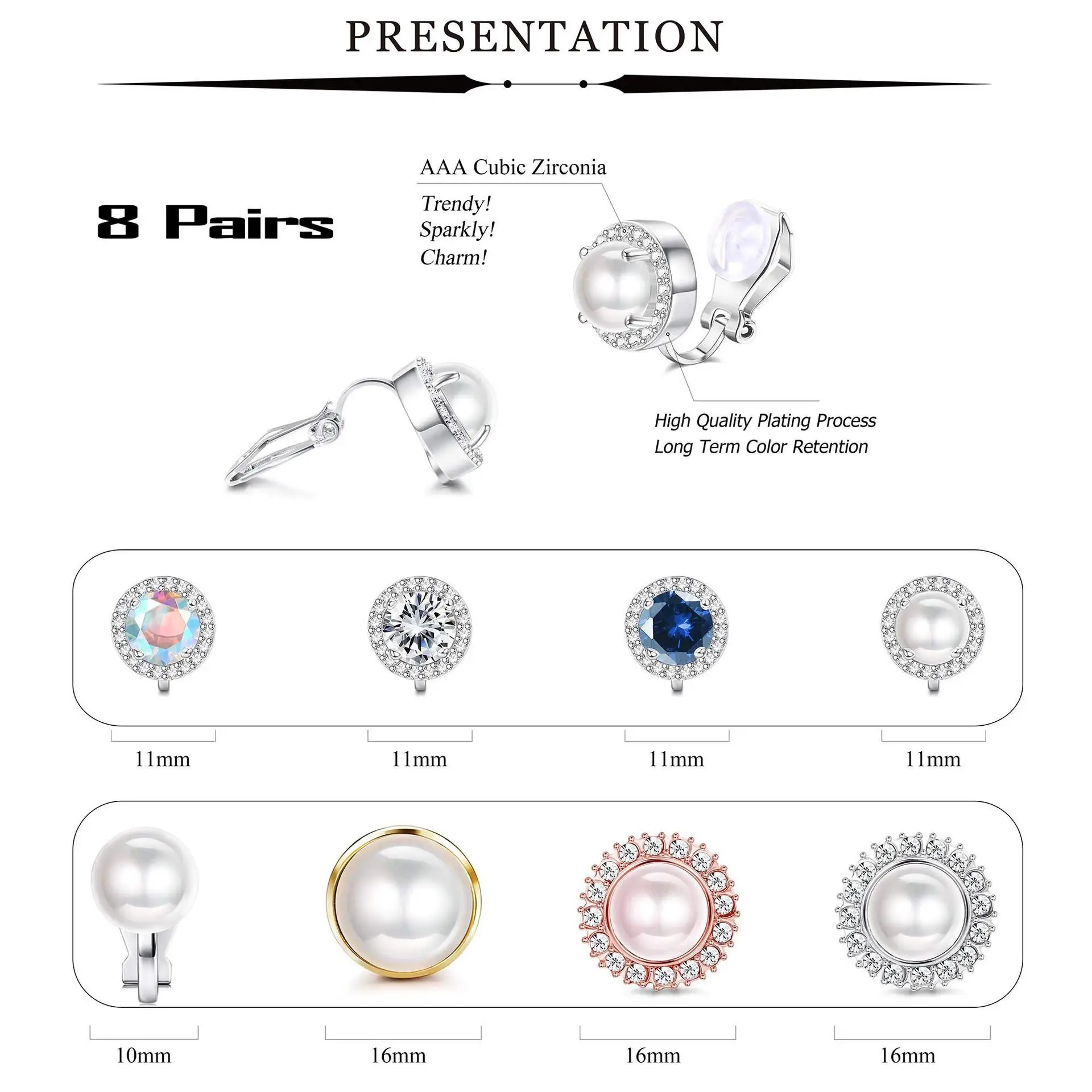 1Pair Candy Color Colorful Geometry Zircon Pearl Earrings European Style Earclip Earnail Women Ear Clip Fake Piercing Earring ear clip earrings clip earrings ear clip