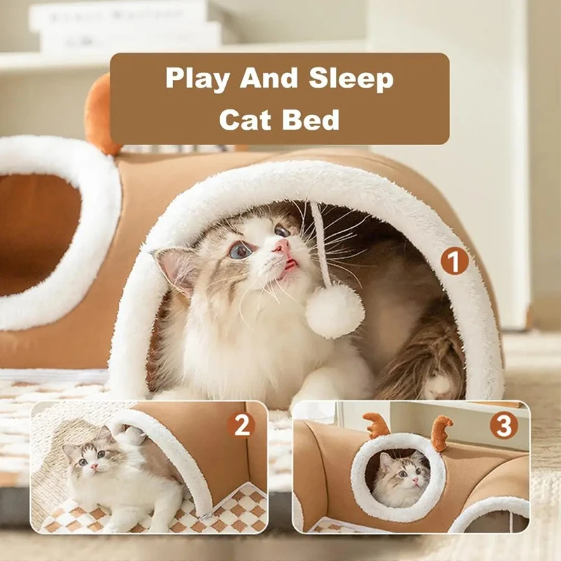 Cats Accessories Plush Cats Bed for Winter House Warm Pet Products Beds Mat Puppy Basket Accessory Houses and Habitats Cushions - Image 2