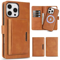 3 - in - 1 MagSafe Magnetic Leather Wallet Phone Case with Card Slots - iPhone 15 Plus (Brown)