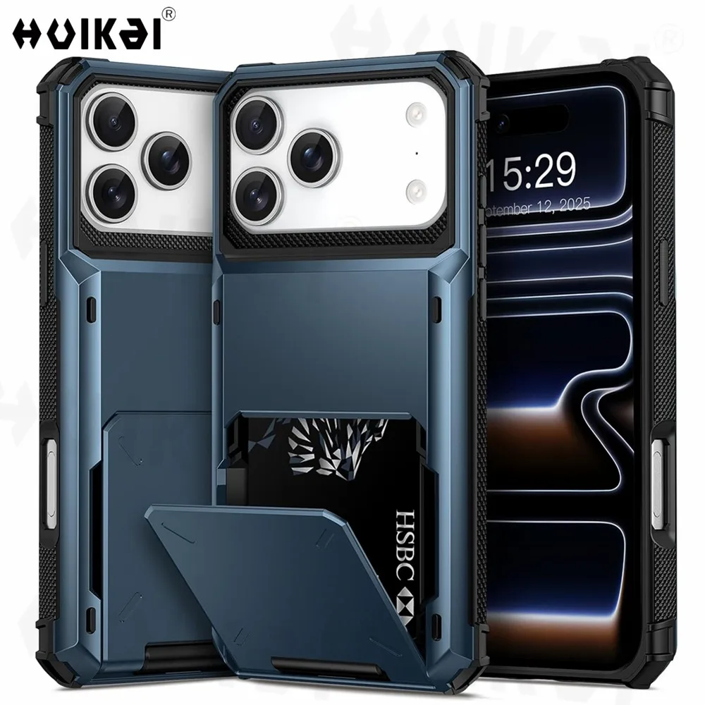 Heavy Duty Card Holder Wallet Case with Hidden Flip Slot and Protective Hard Back Cover