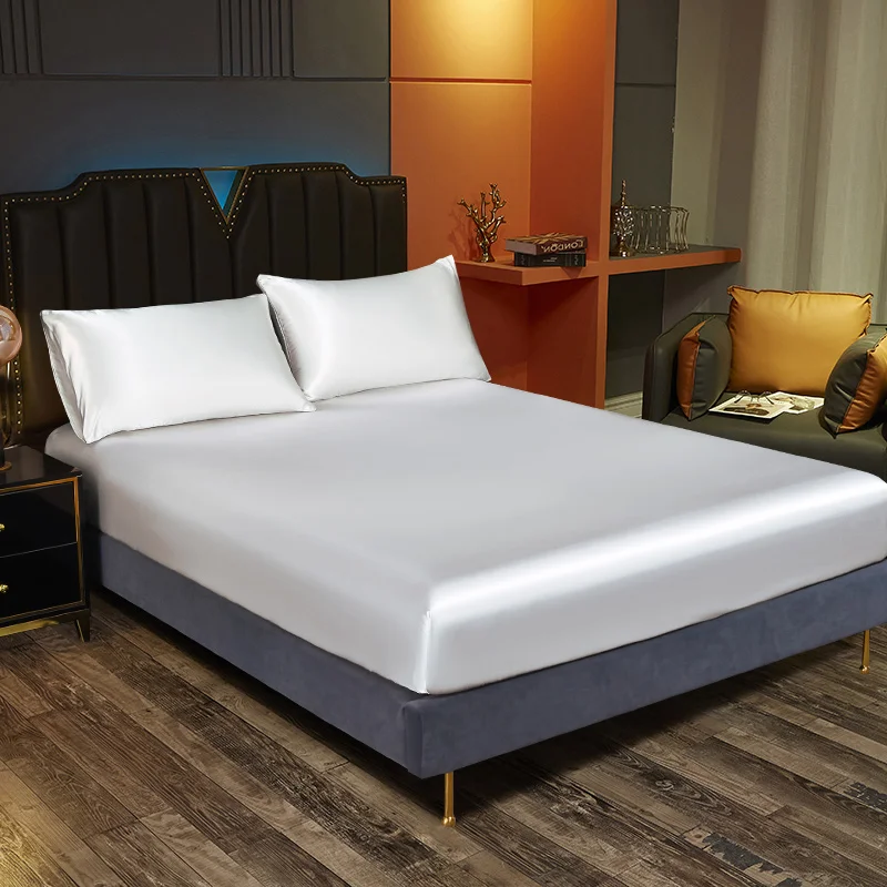 3pcs Satin Solid Color Bedding Set Fitted Sheet Pair Of Pillowcases Without Flat Sheet silk bedding set