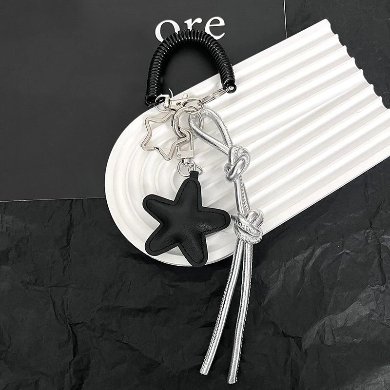 Handmade Leather Starfish Heart Pendants Keychains Cute Star Bag Charm Accessories Keyring for Women Hanging