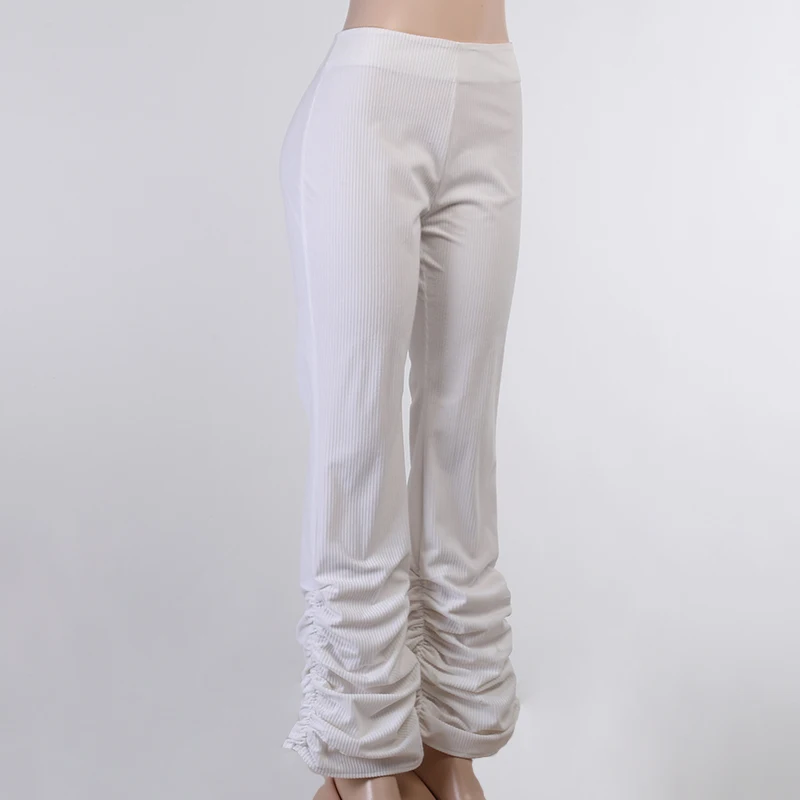 2021 Women's High Waist Pants Hem Pleated Full Length Pant Casual Elegant White Trousers Autumn Streetwear Pencil Pants New
