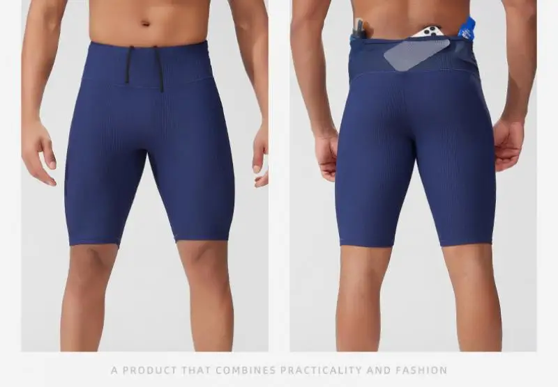 (S-2XL)Mens Quick Dry Compression Running Shorts High Waist Workout Bottoms with Mesh Back Multi-Pockets Fitness Traing Tights