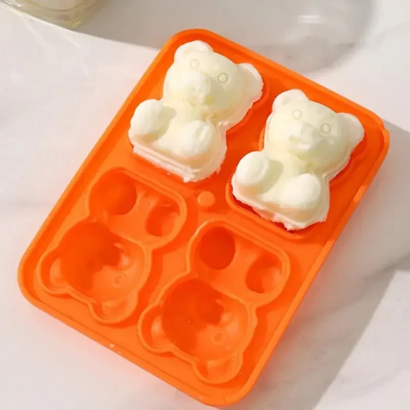 4 Grid 3D Little Bear Shape Silicone Ice Mold Little Bear Ice Block Mold Household Ice Cube Mold Kitchen Gadgets