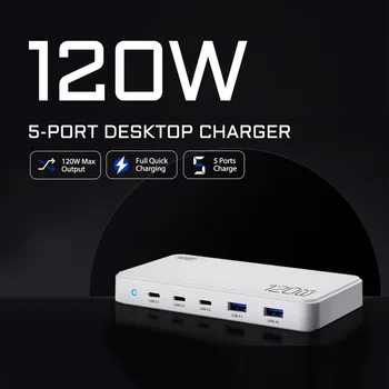 120W GaN USB Charger ultra-thin Desktop Power Strip Type C port QC 3.0 100W PD Quick Charge For phone computer USB HUB