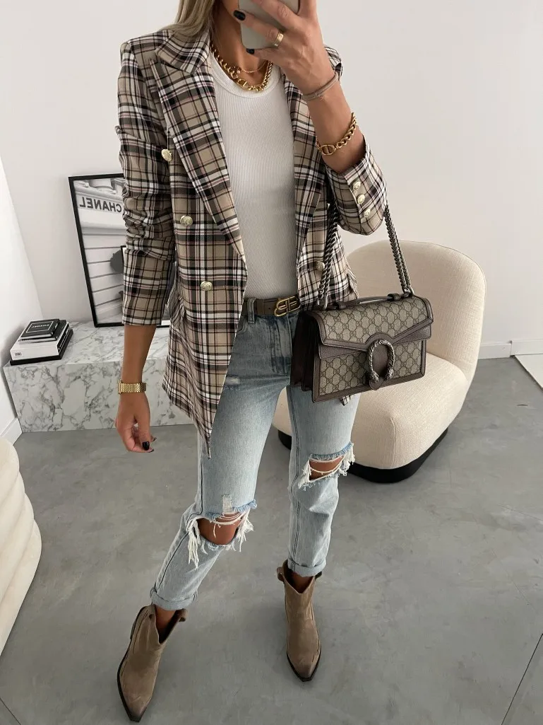 Women's New Sexy Fashion Leisure Commuting Versatile Vacation Style Slim Fit British Style Suit Coat